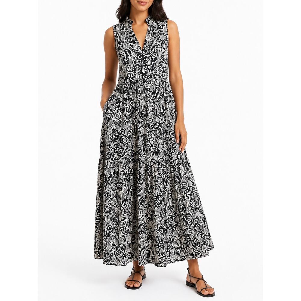 Maeve Anthropologie Marya Maxi Dress XS Petite Black White Paisley Sleeveless - Picture 1 of 12